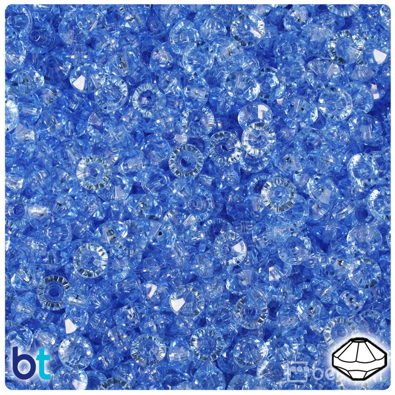 BeadTin Medium Sapphire Transparent 6mm Faceted Rondelle Plastic Craft Beads (1350pcs)